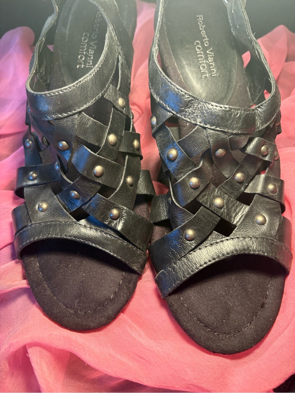 Roberto Vianni Black Studded Woven Leather Sandals
